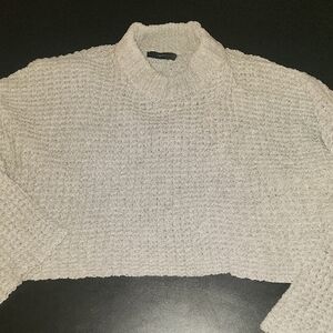 Forever 21 Grey Knit Cropped Chenille Comfy Warm Small Turtleneck Sweater